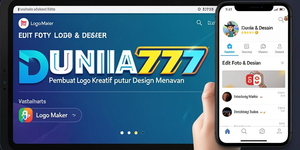 Tampilan antarmuka aplikasi DUNIA777 saat membuat logo.