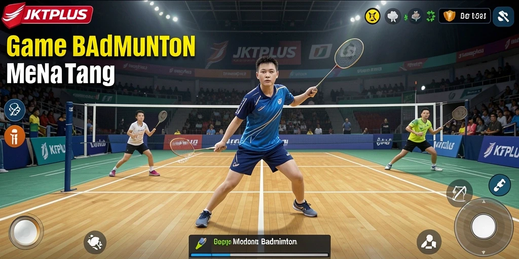 Tampilan antarmuka JKTPLUS yang apik dan menarik saat bermain badminton.