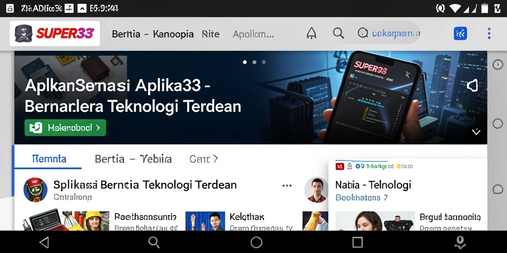 Antarmuka aplikasi SUPER33 dengan fitur berita teknologi.
