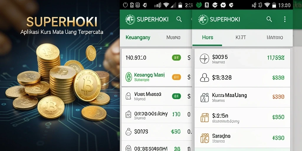 Antarmuka aplikasi SUPERHOKI menampilkan kurs mata uang real-time dengan grafik.